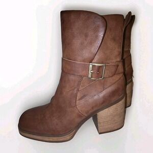 Korks by Kork-Ease Women's Brown Ankle Boots 7M Block Heel‎ Buckle Strap Zip